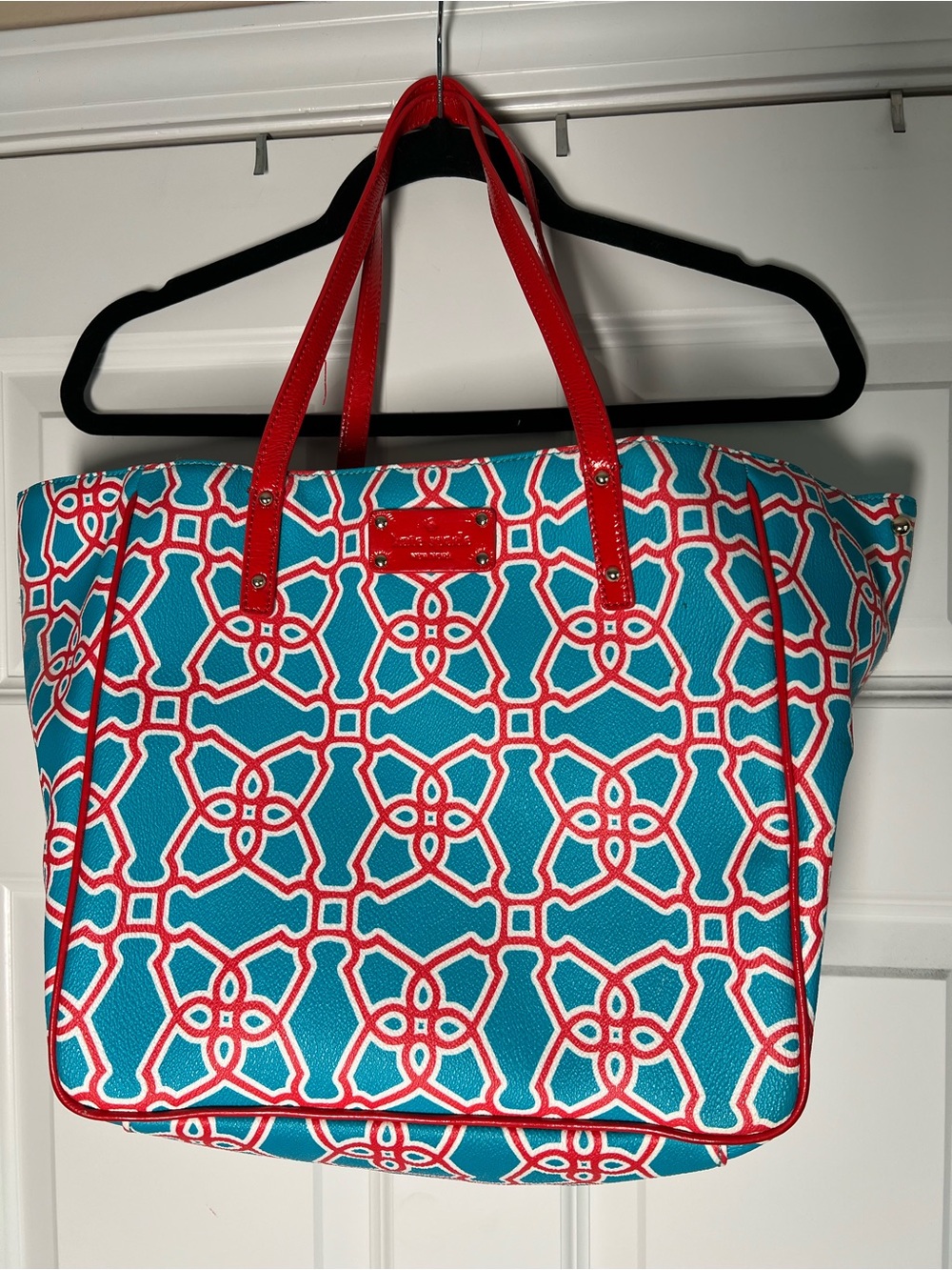 kate spade Teal & Red Geometric Canvas Tote